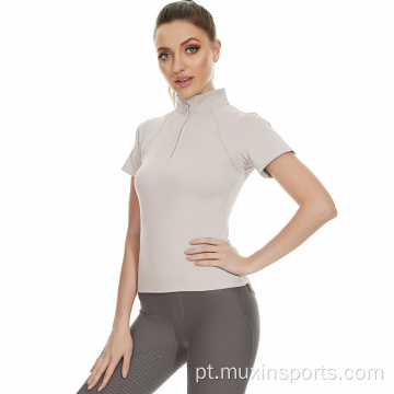 Mulheres equestres de mangas curtas cinza rosa tops